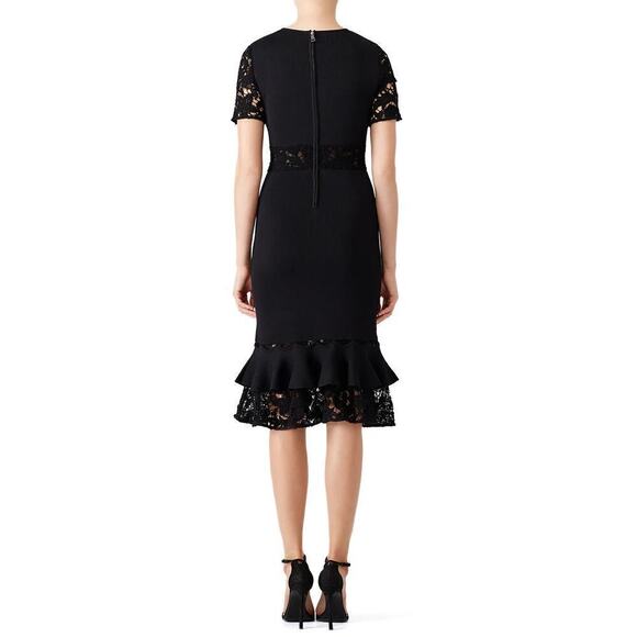 Sachin + Babi Flutter Lace Dress Short Sleeve Ruffle Hem Sheath Midi Black XS - Picture 3 of 10